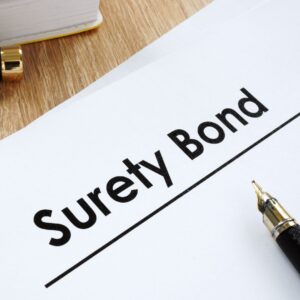 Piece of paper that says "Surety Bond."