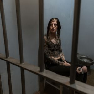 woman waiting in cell